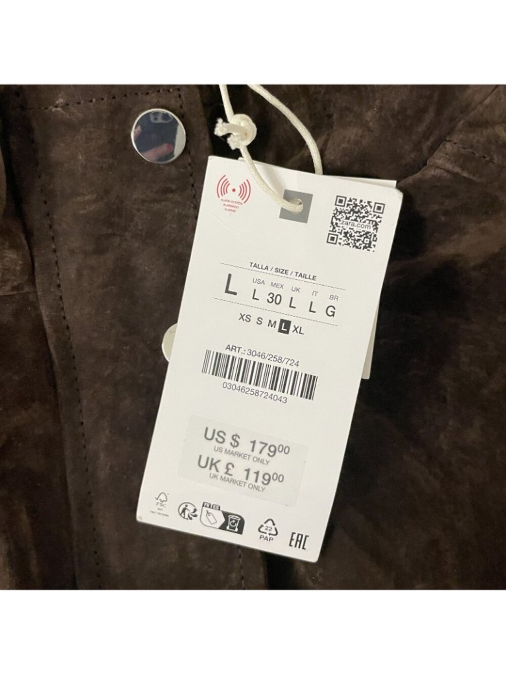 Zara Womens Leather Suede Bomber Jacket Coat Large L Brown 3046/258 NWT - Picture 7 of 15